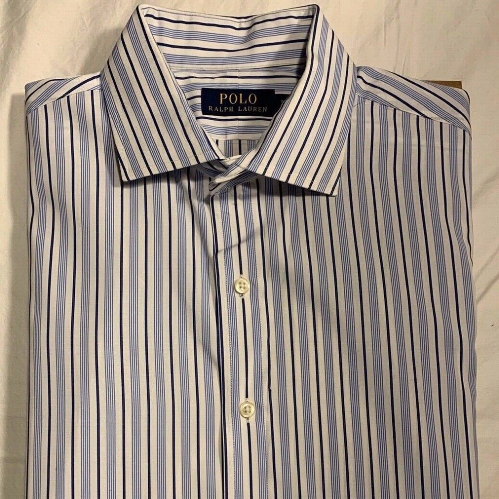 Ralph Lauren Mens Dress Shirt 16.5 White/Navy